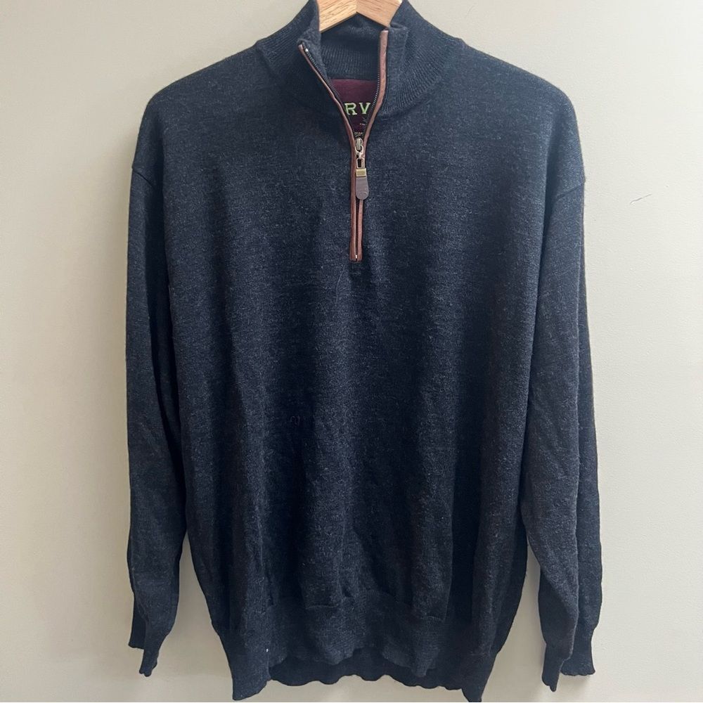 Orvis merino wool quarter zip grey Sweater. L
